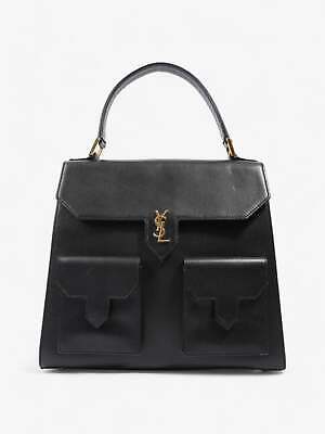Saint Laurent Top Handle Black Grained Leather Bag