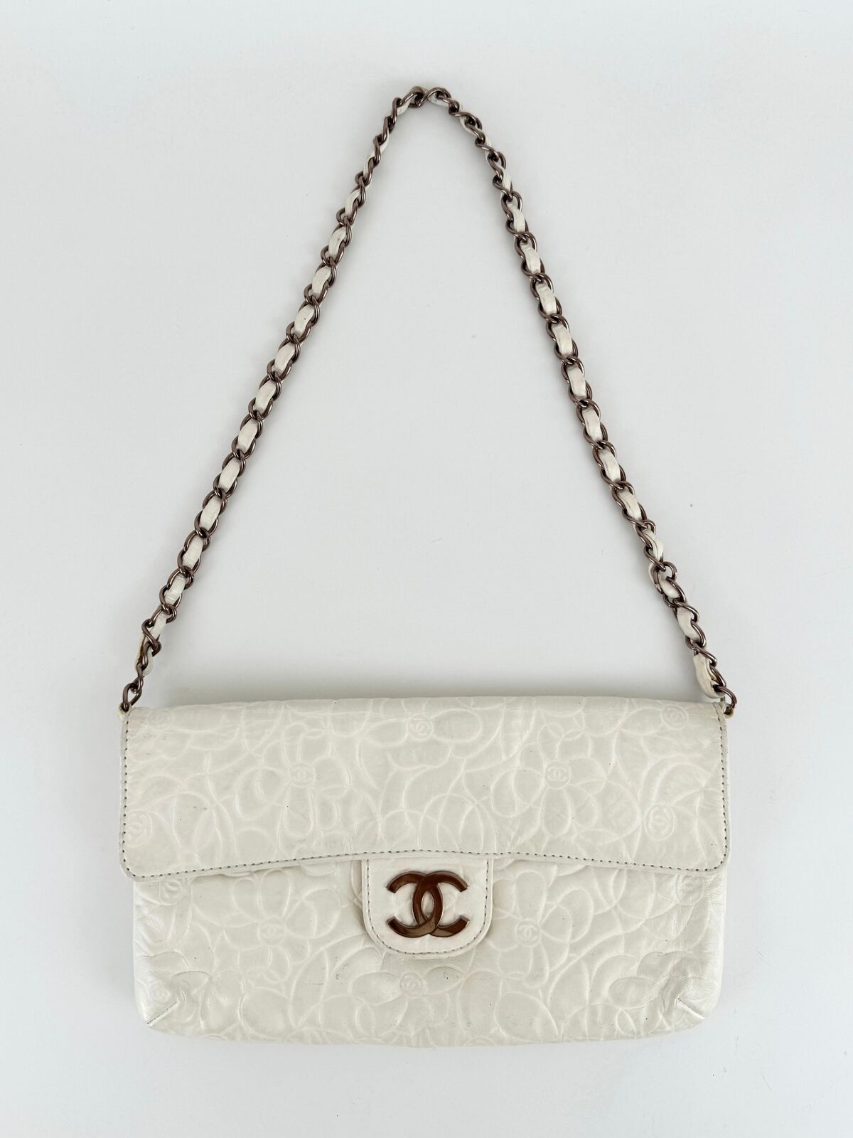 Chanel Camellia Classic Single Flap White Shoulder Bag