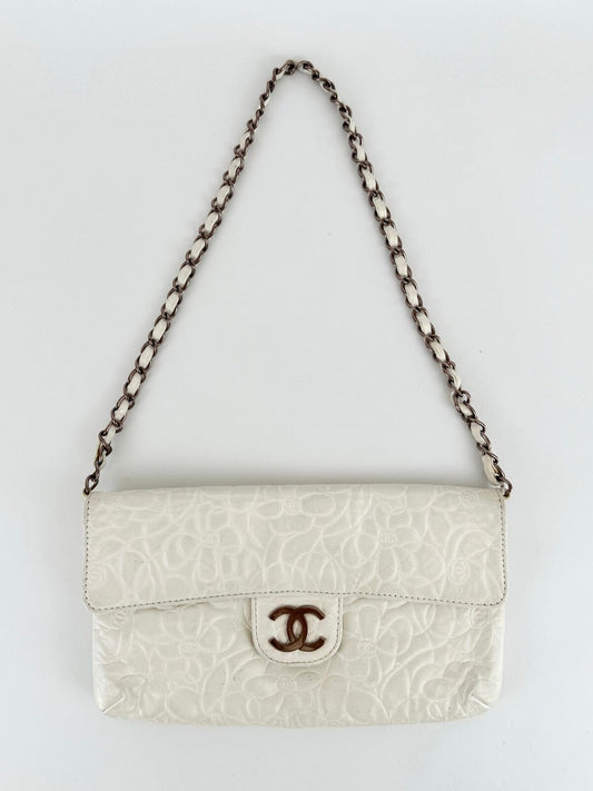 Chanel Camellia Classic Single Flap White Shoulder Bag
