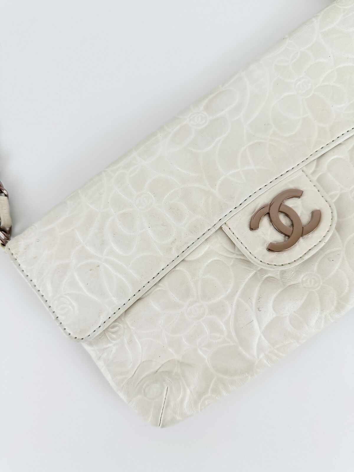 Chanel Camellia Classic Single Flap White Shoulder Bag
