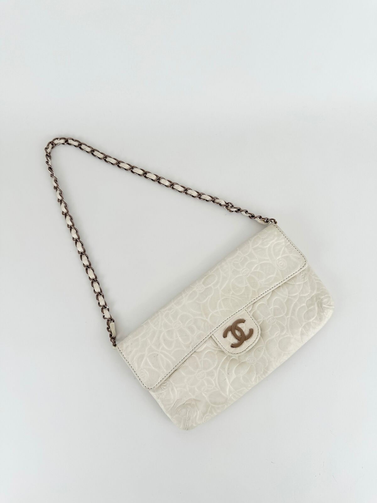 Chanel Camellia Classic Single Flap White Shoulder Bag