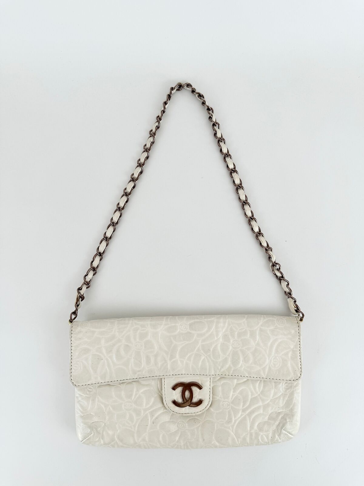 Chanel Camellia Classic Single Flap White Shoulder Bag