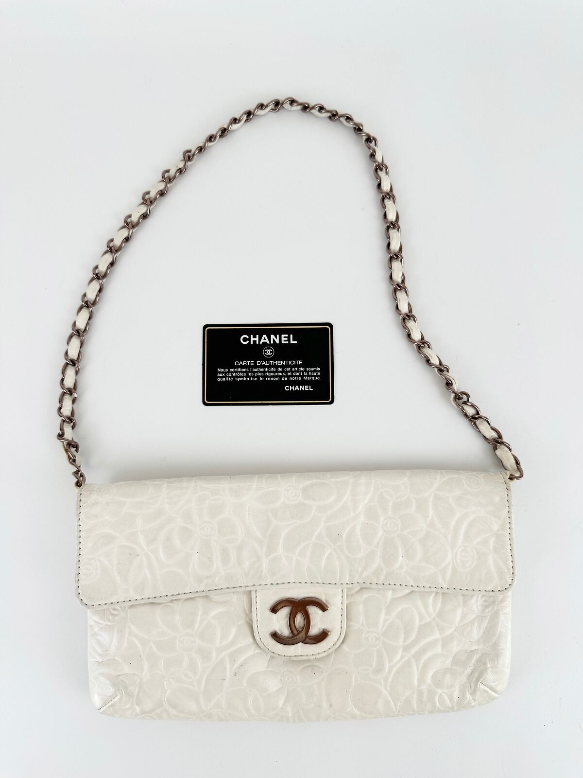 Chanel Camellia Classic Single Flap White Shoulder Bag