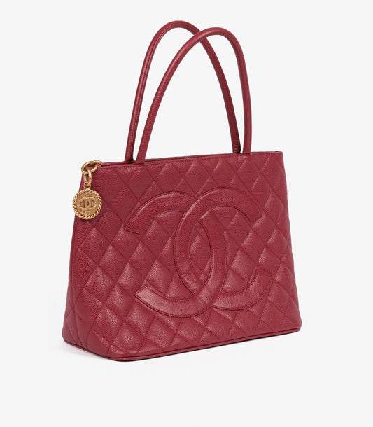 Chanel Framboise Quilted Caviar Leather Medallion Tote