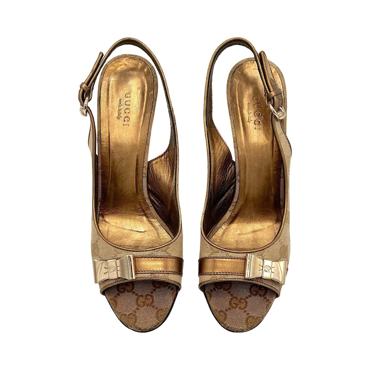 Beige Gucci Monogram Slingback Heels