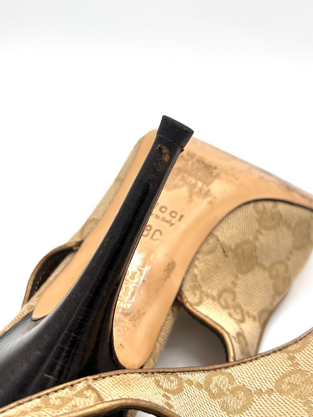 Beige Gucci Monogram Slingback Heels