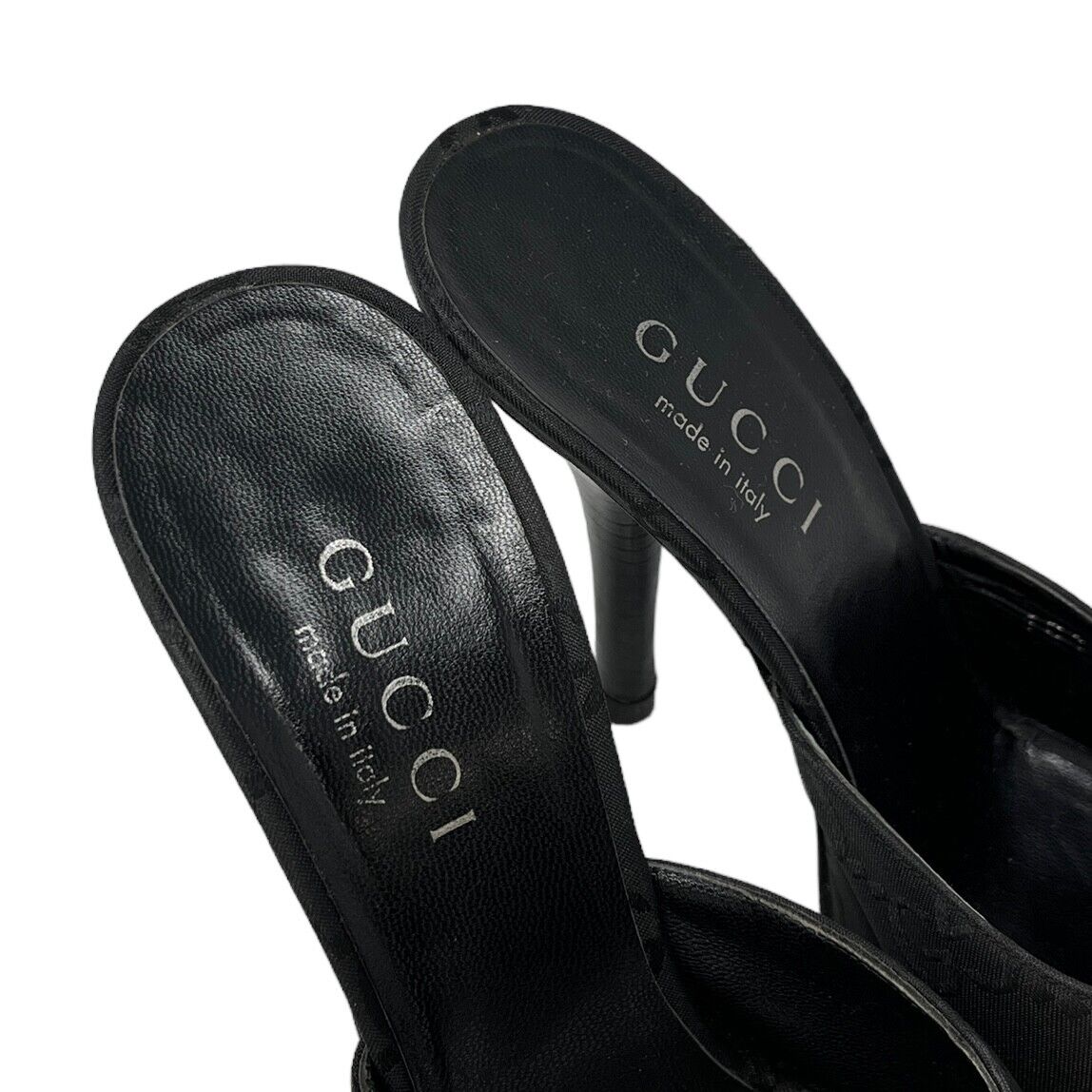 Black Gucxi Vintage GG Monogram Sandals Heels