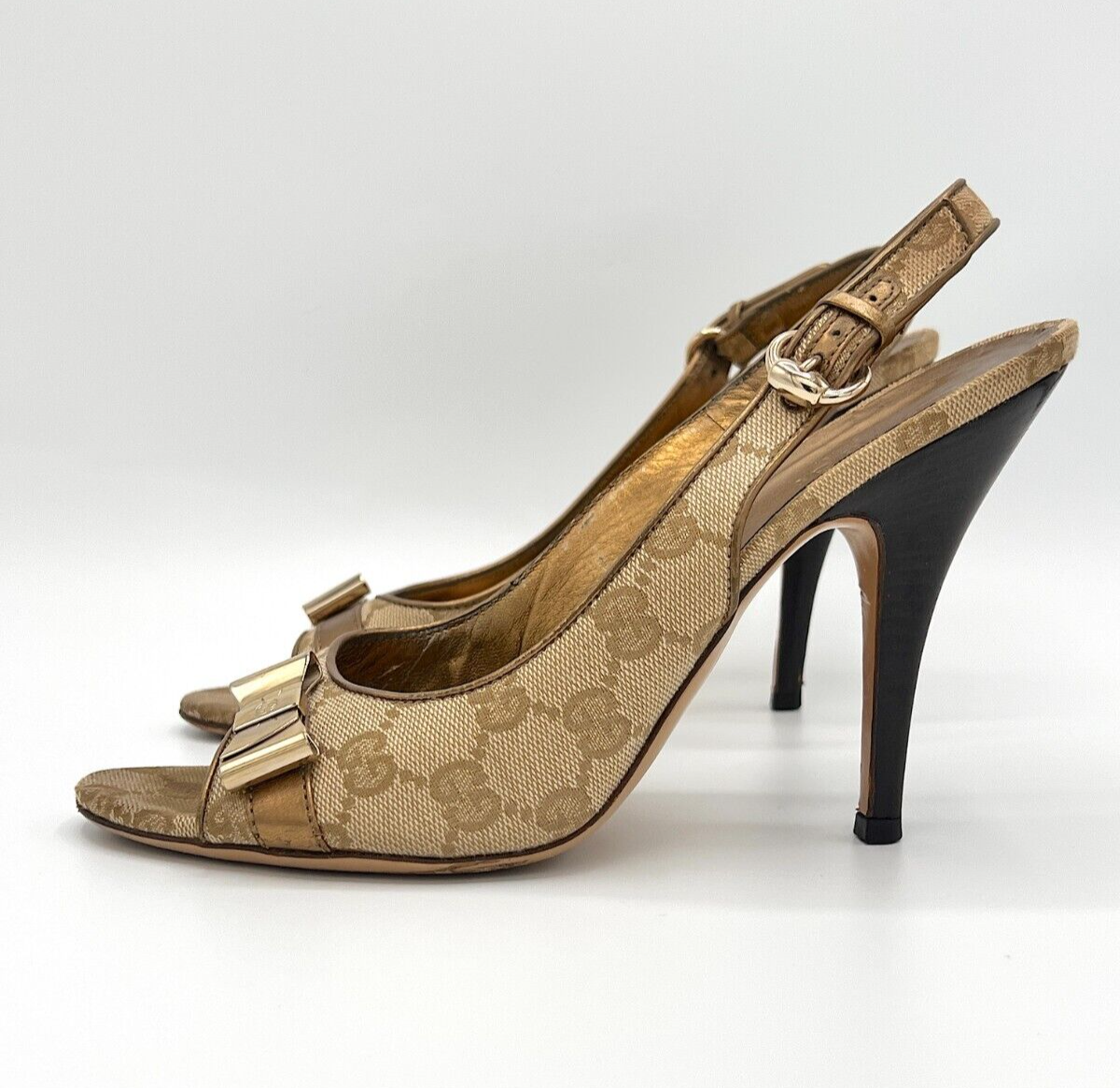 Beige Gucci Monogram Slingback Heels