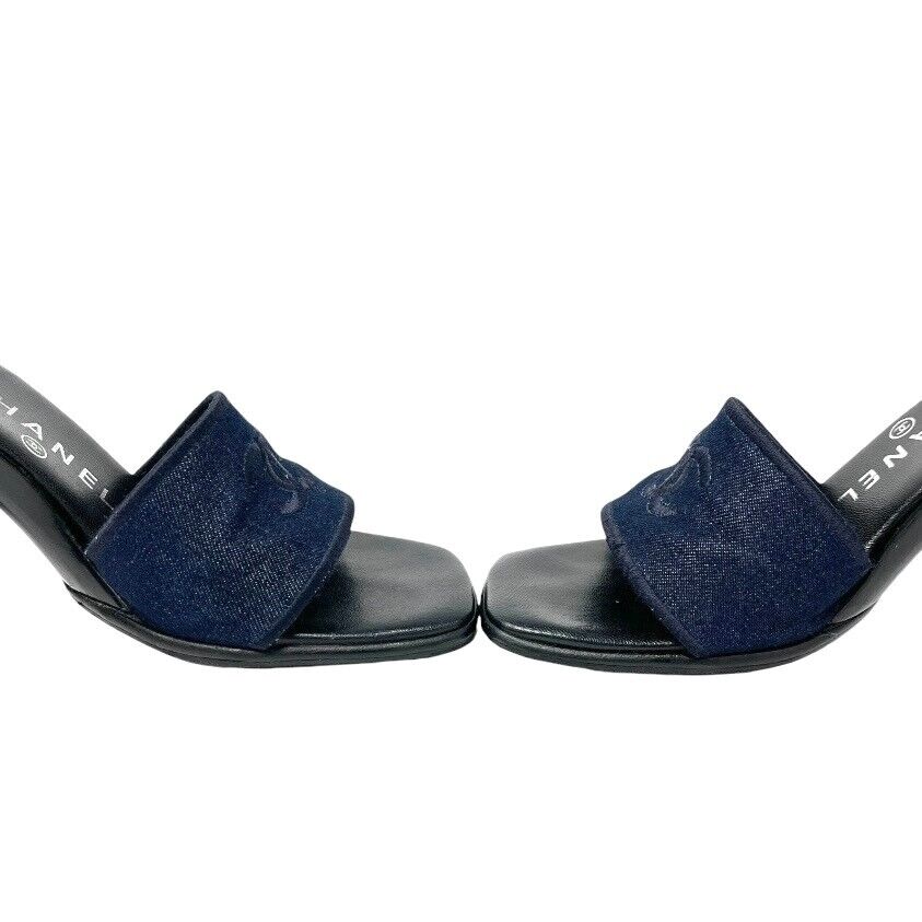 Chanel 00T CC Mark Logo Denim Sandal Heels