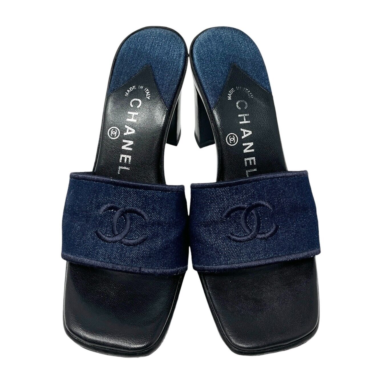 Chanel 00T CC Mark Logo Denim Sandal Heels