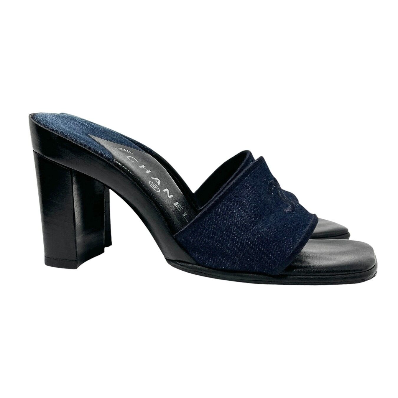 Chanel 00T CC Mark Logo Denim Sandal Heels