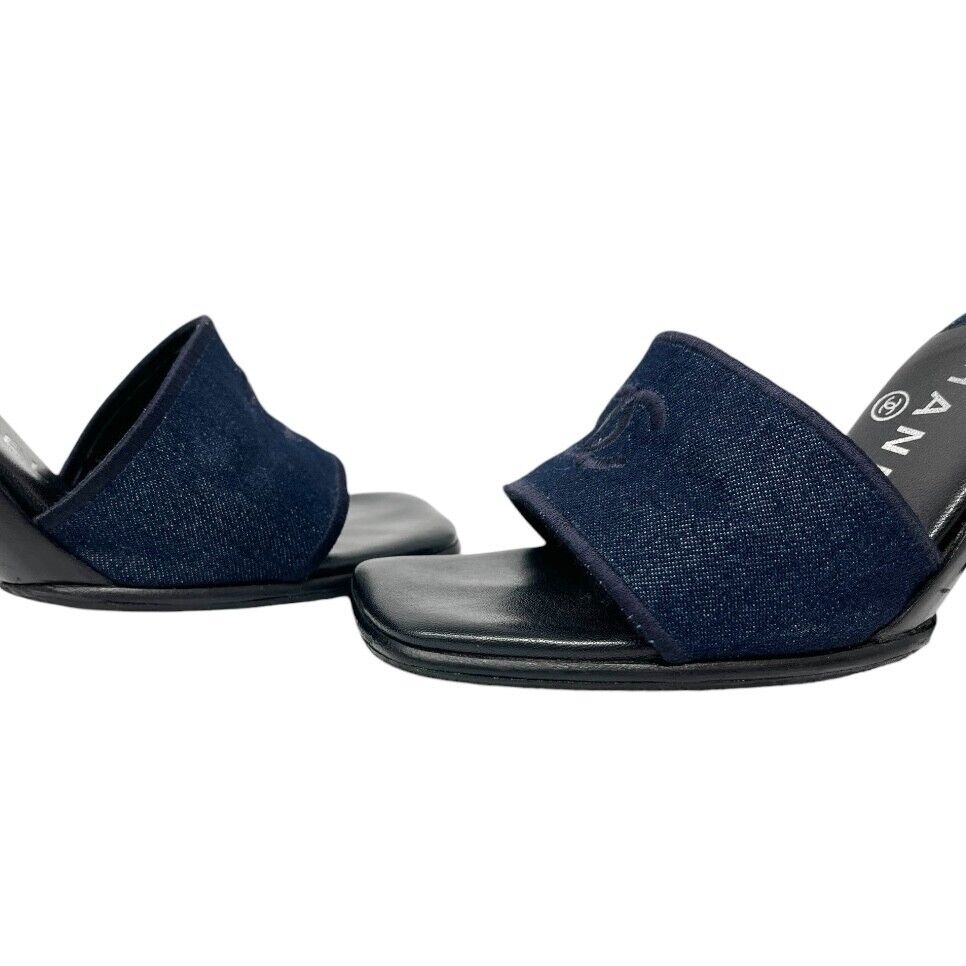 Chanel 00T CC Mark Logo Denim Sandal Heels