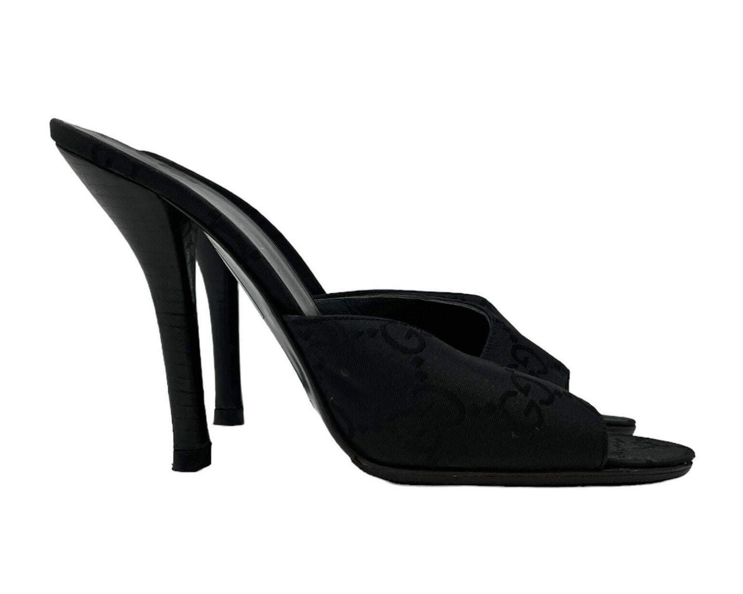 Black Gucxi Vintage GG Monogram Sandals Heels
