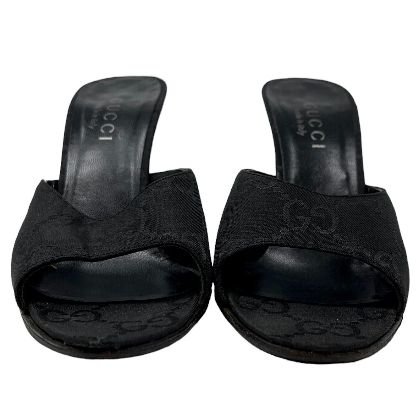 Black Gucxi Vintage GG Monogram Sandals Heels
