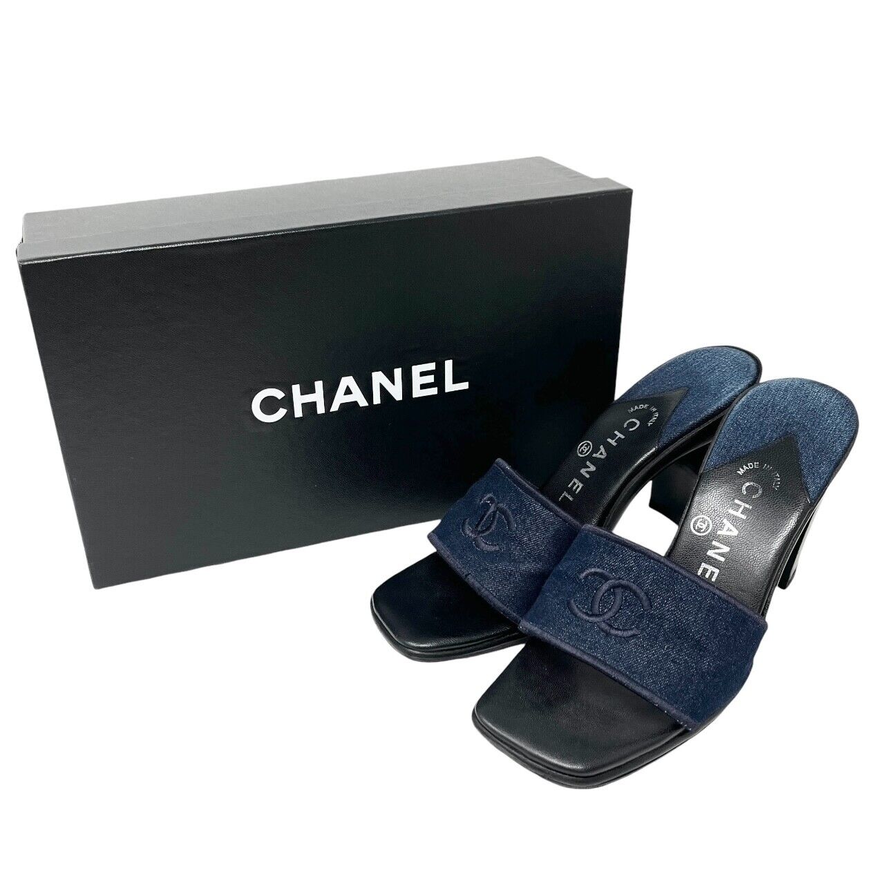 Chanel 00T CC Mark Logo Denim Sandal Heels