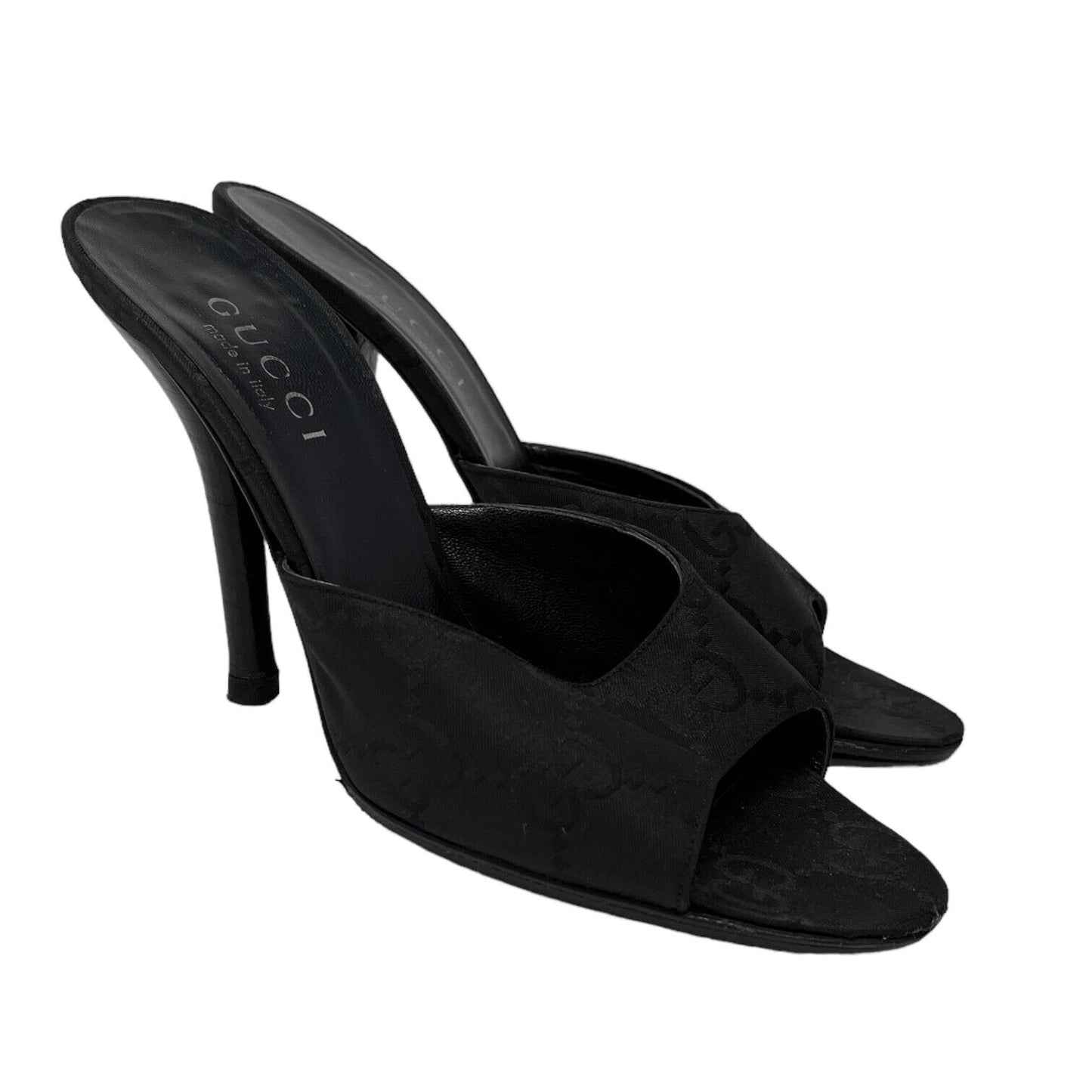 Black Gucxi Vintage GG Monogram Sandals Heels
