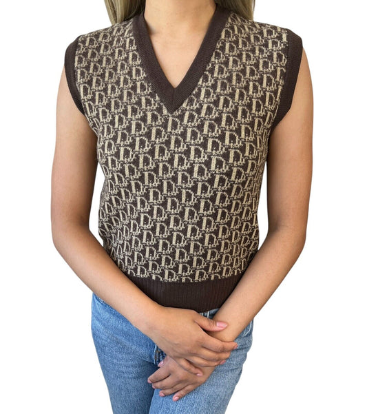 Christian Dior Trotter Monogram Logo Knit Vest V-neck