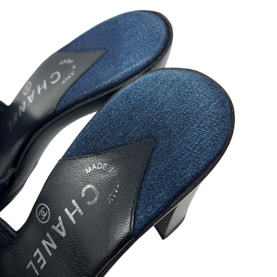 Chanel 00T CC Mark Logo Denim Sandal Heels
