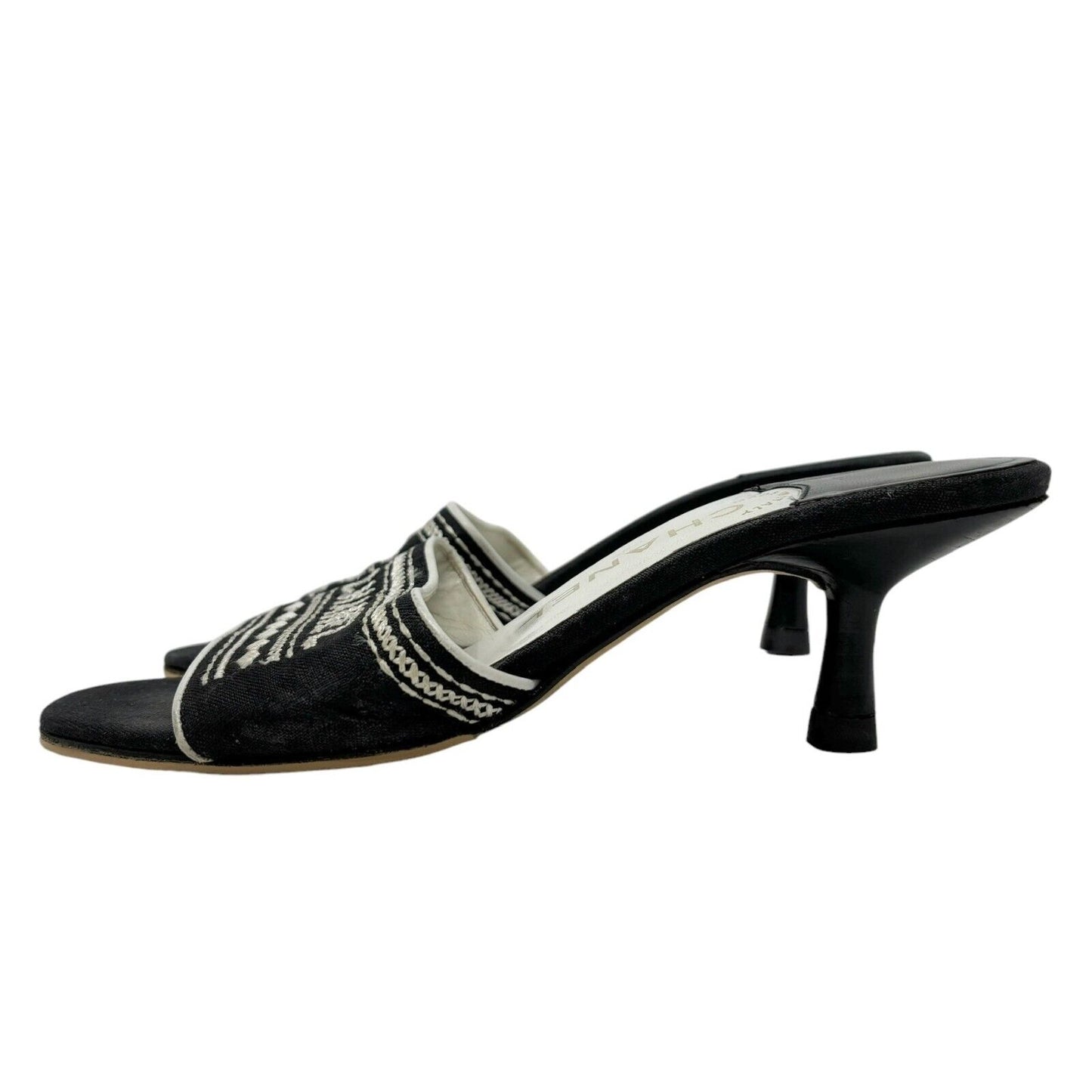 Chanel Jacquard Logo Embroidered Sandals Black White Linen
