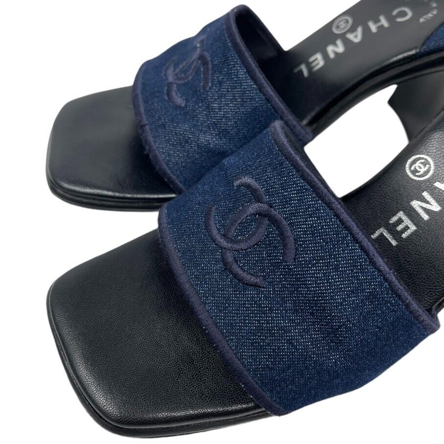 Chanel 00T CC Mark Logo Denim Sandal Heels