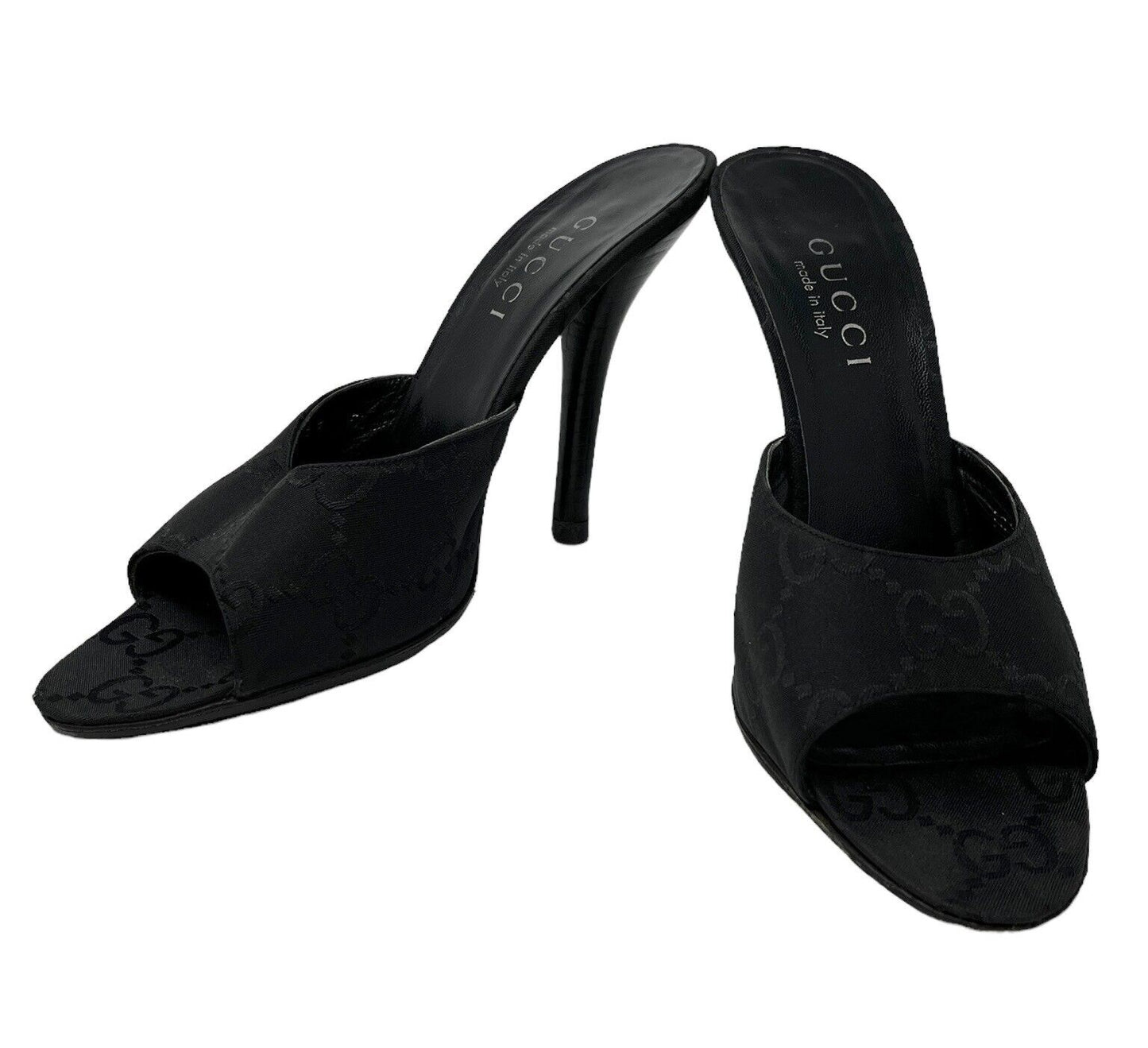 Black Gucxi Vintage GG Monogram Sandals Heels
