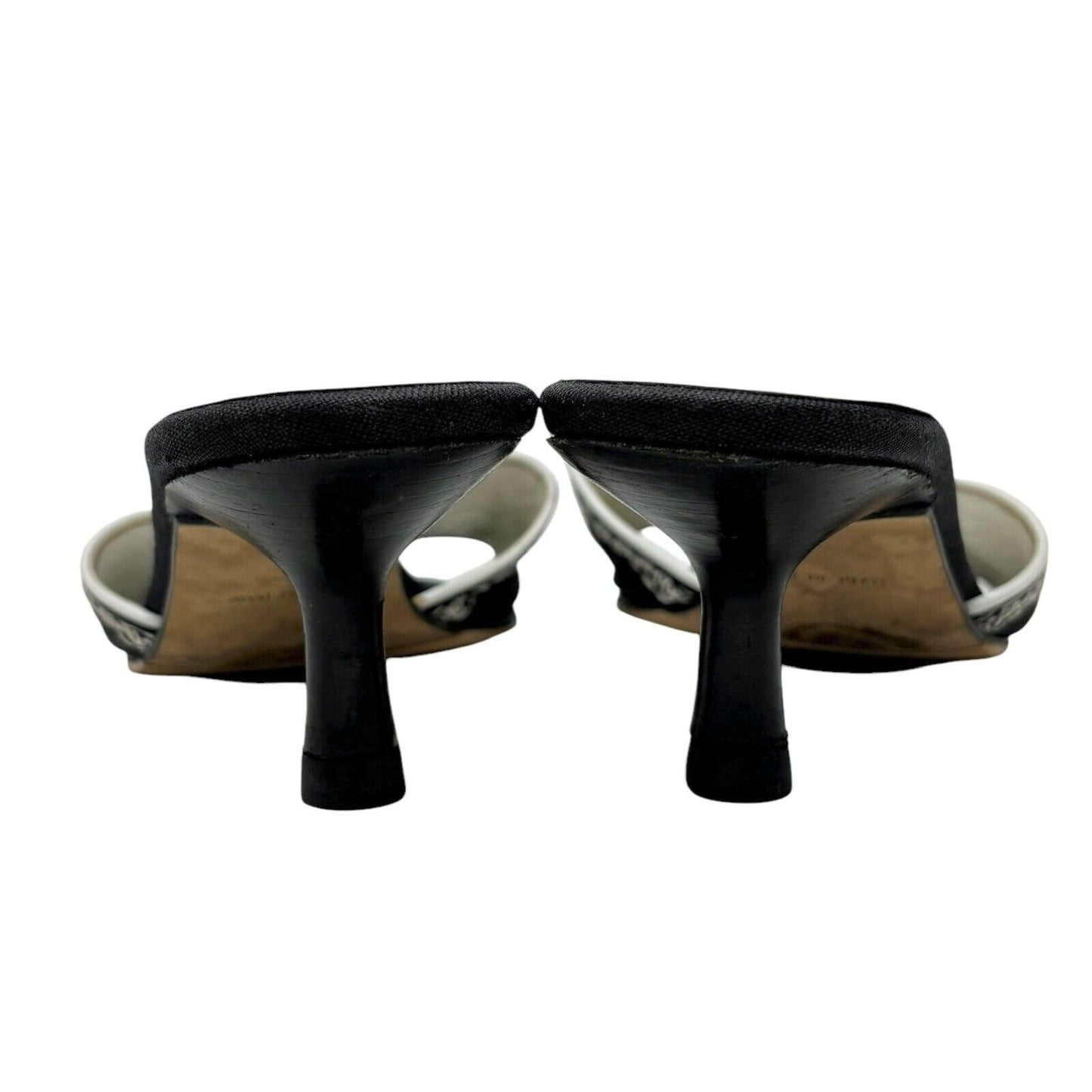Chanel Jacquard Logo Embroidered Sandals Black White Linen