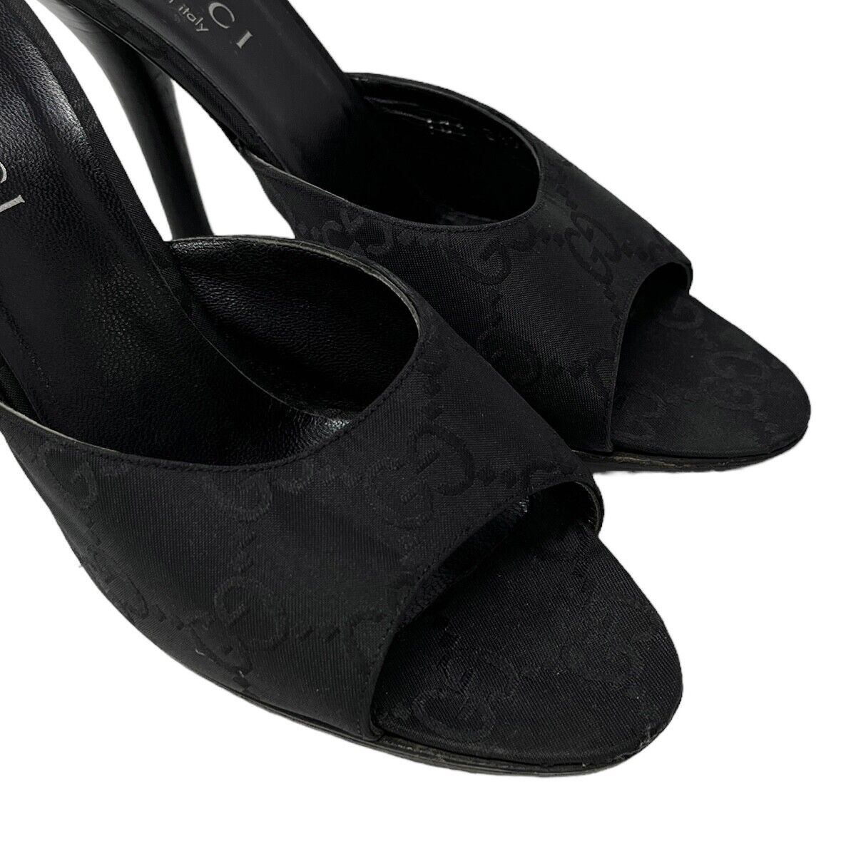 Black Gucxi Vintage GG Monogram Sandals Heels