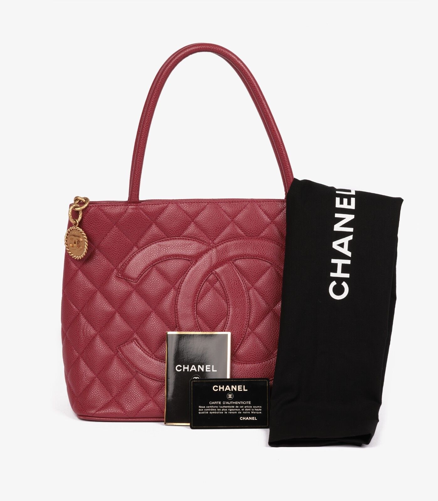 Chanel Framboise Quilted Caviar Leather Medallion Tote