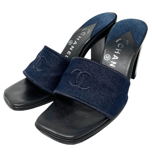 Chanel 00T CC Mark Logo Denim Sandal Heels