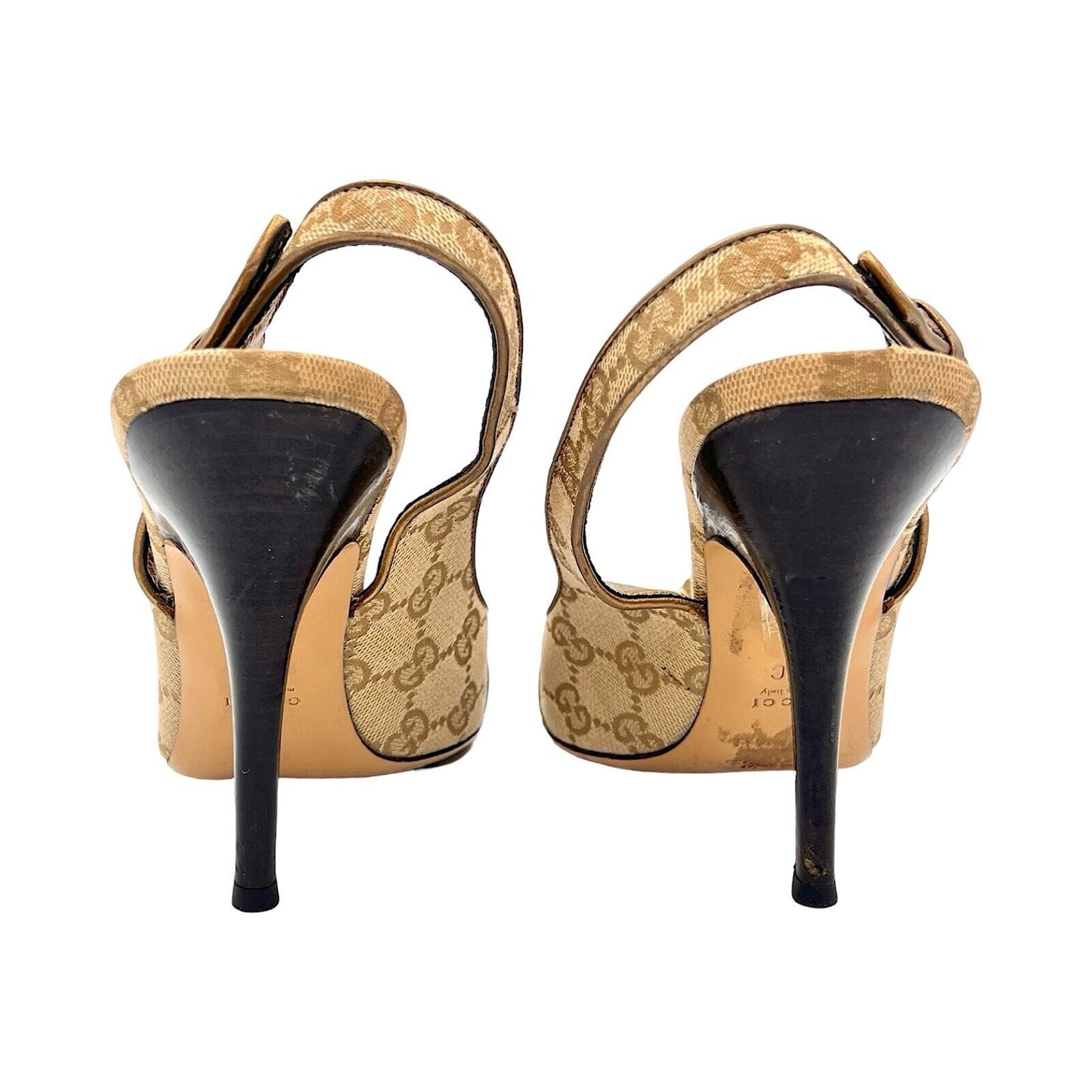 Beige Gucci Monogram Slingback Heels