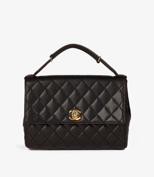 Chanel Black Quilted Lambskin Mini Classic Top Handle Flap