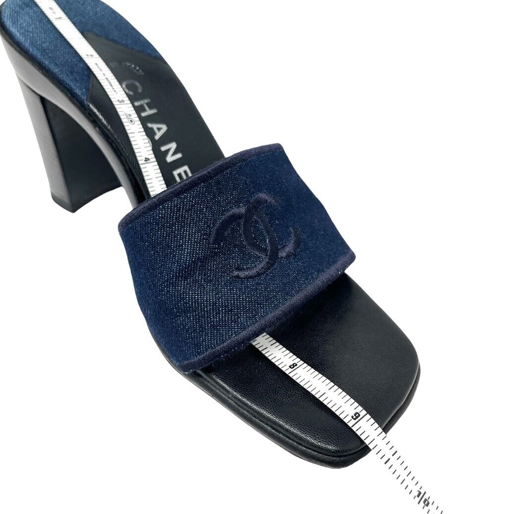 Chanel 00T CC Mark Logo Denim Sandal Heels