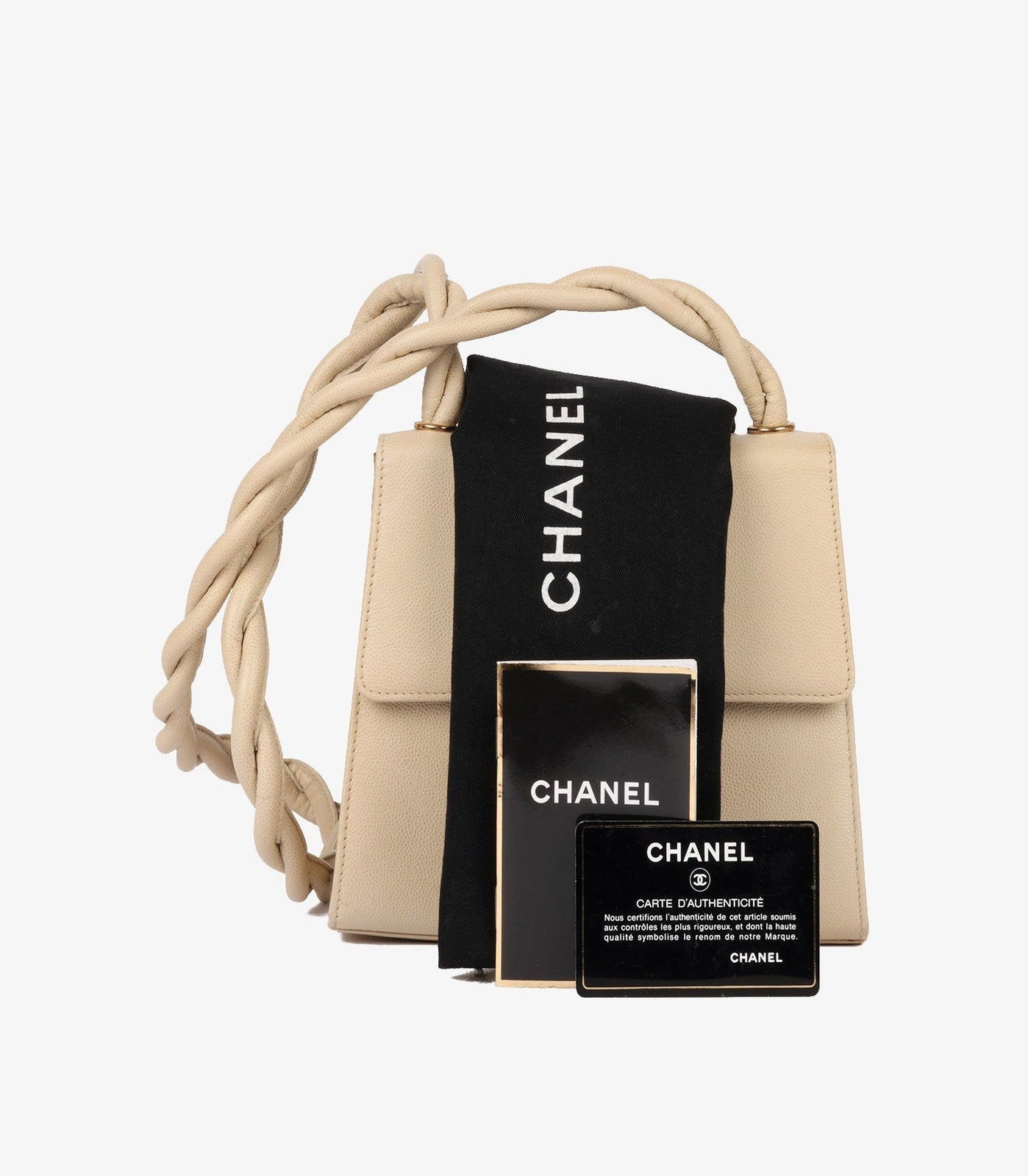 Chanel Cream Caviar Leather Braided Shoulder Bag