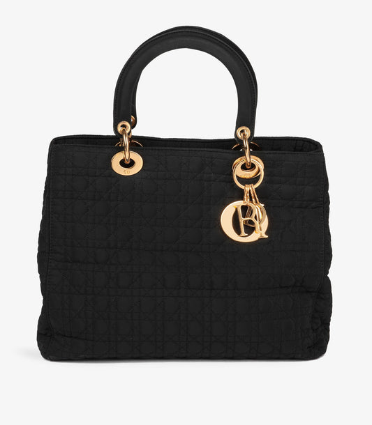 Christian Dior Black Quilted Nylon Large Lady Dior